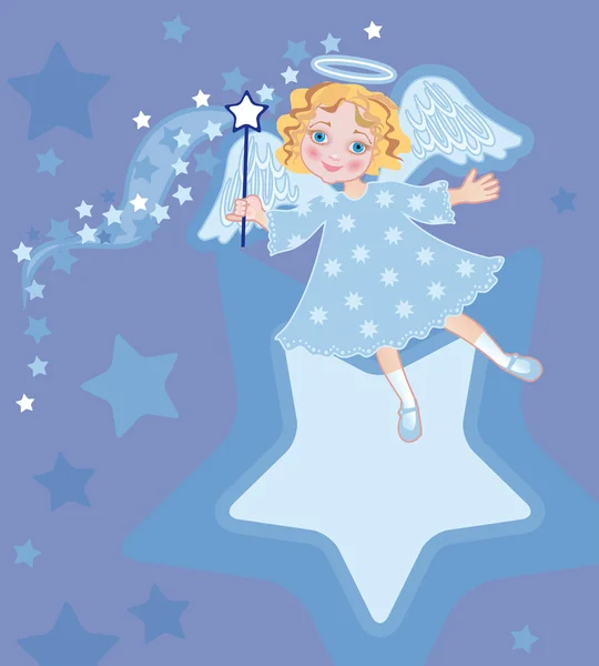 Angel with a gift and magic stick — Stock Vector