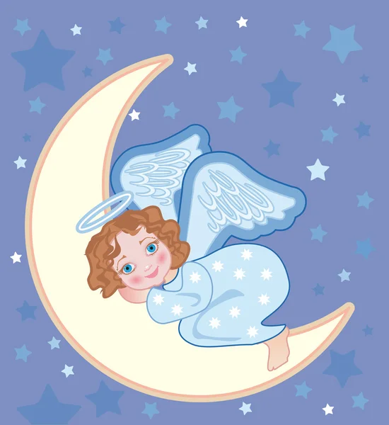 Ангел, спящий на Луне — стоковый вектор