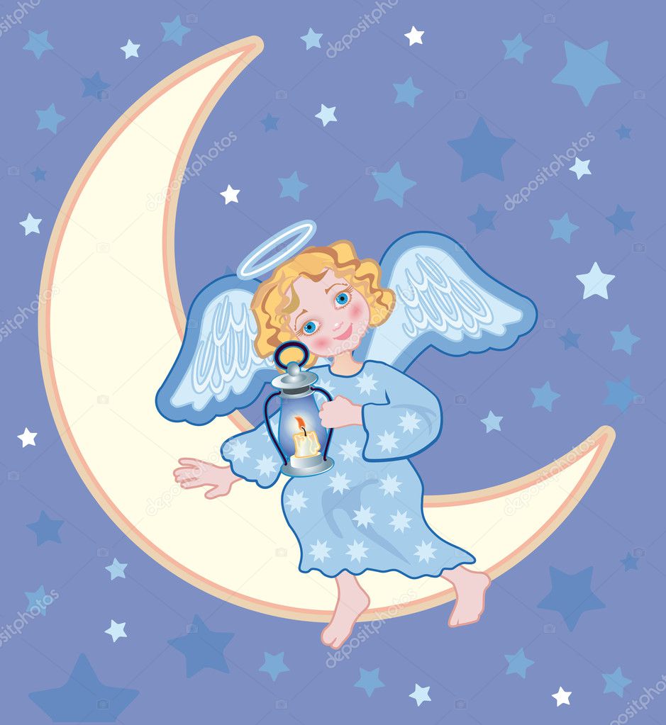 Angel sleeping on the moon — Stock Vector © olesia #4458874