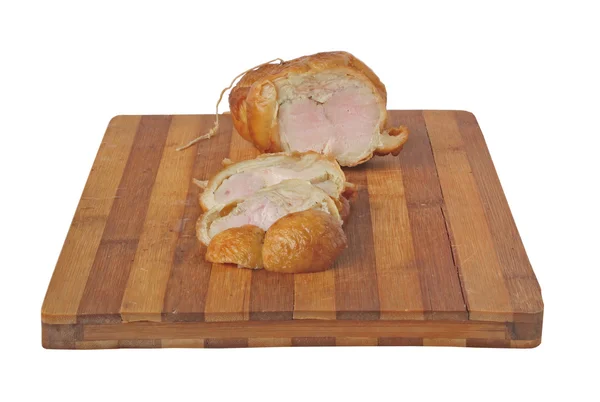 Füstölt Csirke Meat Loaf Fedélzeten Izolált — Stock Fotó