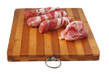 Raw meat loafs and piece of meat on a plate clipart