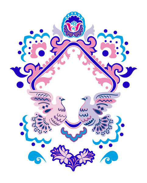 Background in folk style with pigeons