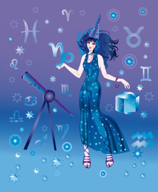 Girl-astrologer with sign of zodiac of Capricorn character clipart