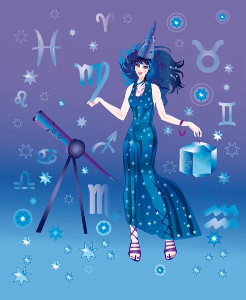 Девушка астролог с знак зодиака Дева персонажа — стоковое фото
