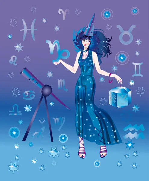 Girl-astrologer with sign of zodiac of Capricorn character — Stock Photo, Image