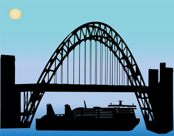 Barco bajo el puente — Vector de stock