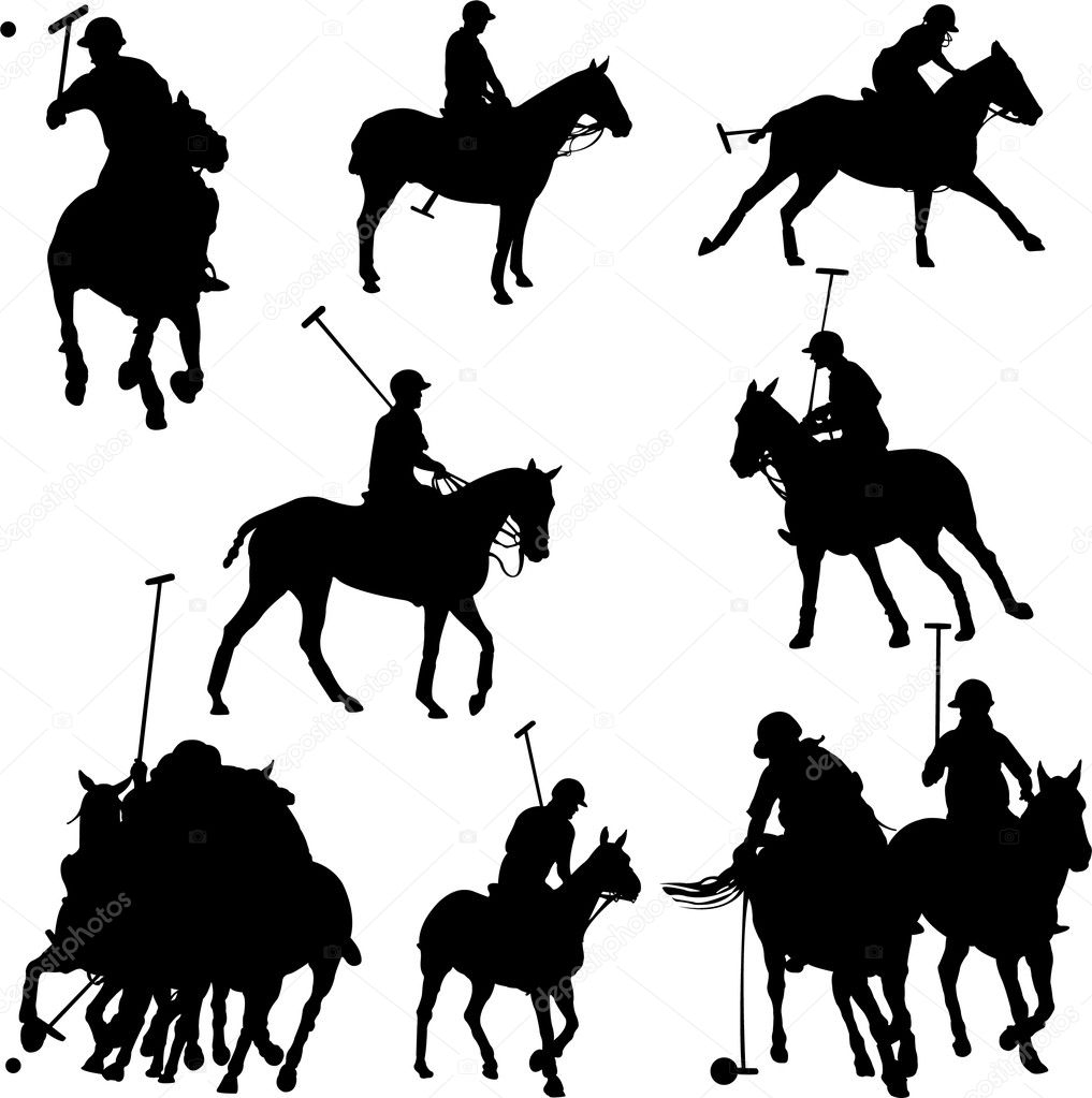 Polo players horses vector silhouette