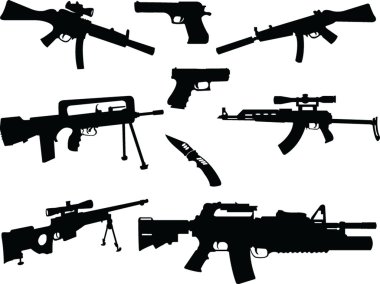 Different weapons collection silhouette - vector clipart