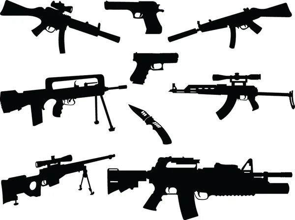 Différentes silhouettes de collection d'armes - vecteur — Image vectorielle