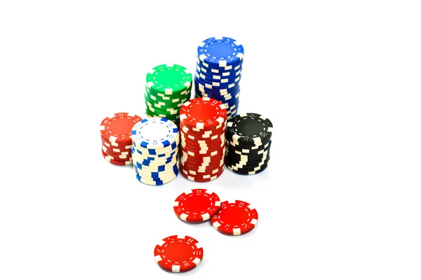 Стеки Фишек Покера Белом Фоне — стоковое фото