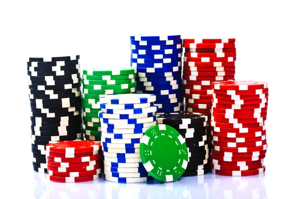 Stacks of poker chips on a white background — Stock Photo, Image