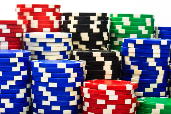 Montones Fichas Póquer Sobre Fondo Blanco — Foto de Stock