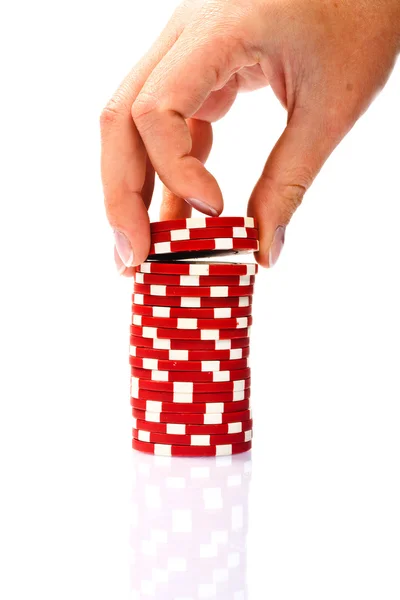 Stacks of poker chips on a white background — Stock Photo, Image