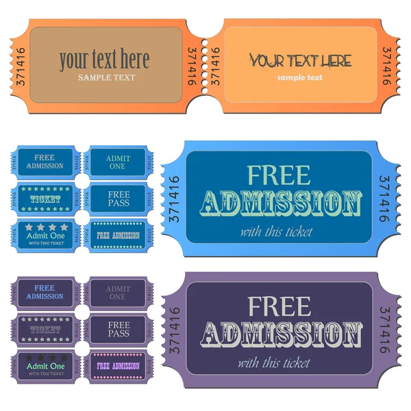 Image Various Colorful Admission Tickets Isolated White Background — Stock Vector