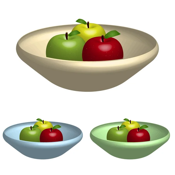 Εικόνα Των Διαφόρων Μήλων Πολύχρωμα Μπολ Απομονωθεί Λευκό Φόντο — Διανυσματικό Αρχείο
