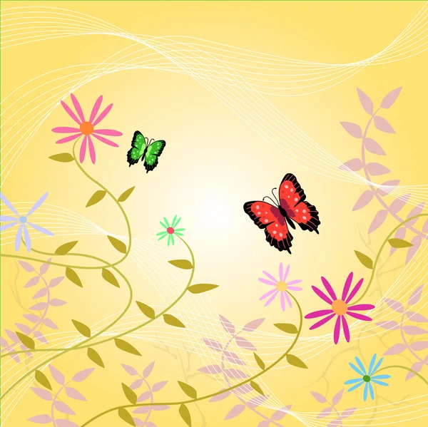 Colorful Background Image Flowers Vines Butterflies — Stock Vector
