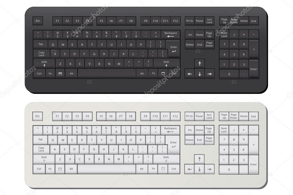Image of a black and a white keyboard isolated on a white background.