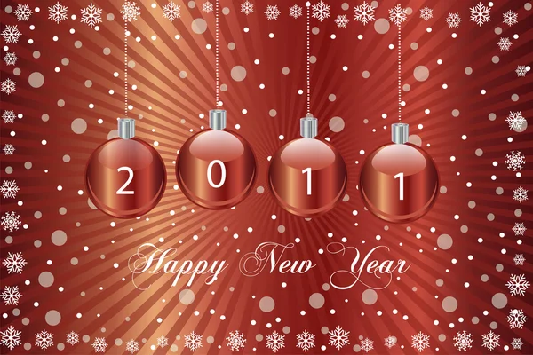 2011年新年快乐背景与饰物和雪花的形象 — 图库矢量图片