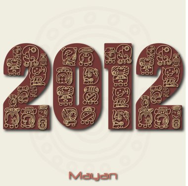 Beyaz bir arka plan üzerinde izole görüntü Maya harabelerini ile 2012 yılı.