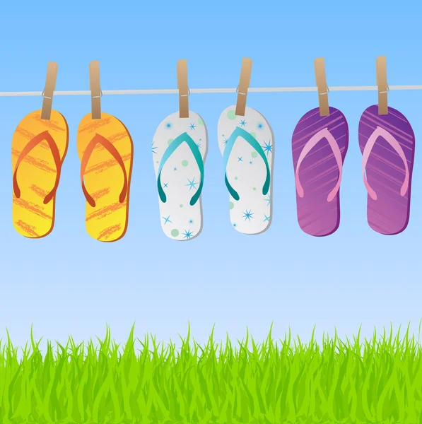 Sandales sur la ligne de vêtements — Image vectorielle