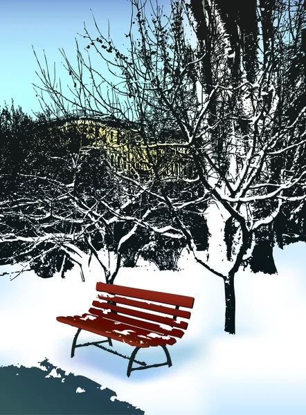 冬季公园的长椅 — 图库矢量图片