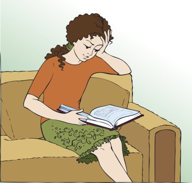 Vector illustration. Girl in a chair reading a book