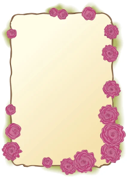 ピンクのバラは緑豊かな花のベクトルのフレーム — ストックベクタ