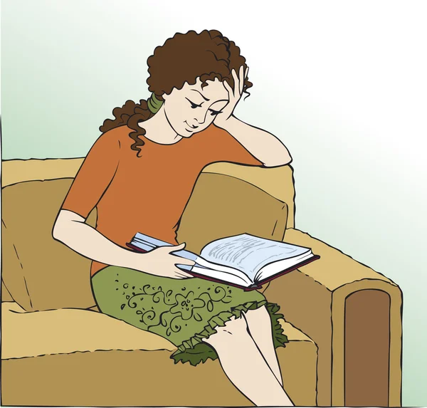 矢量插图 在椅子上看书的女孩 — 图库矢量图片