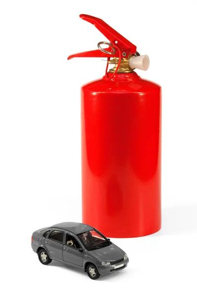 Car and a fire extinguisher — Stock Photo, Image