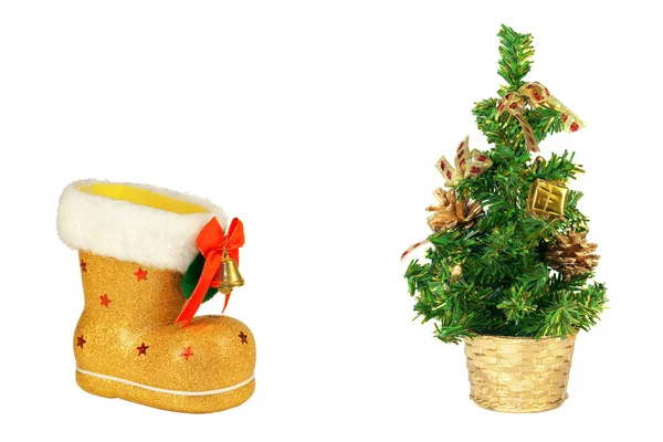 Goldener Weihnachtsbaum und Stiefel — Stockfoto