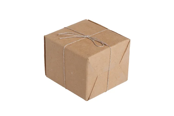 Verpackungsbox Mit Einem Seil Auf Weißem Hintergrund Gebunden — Stockfoto