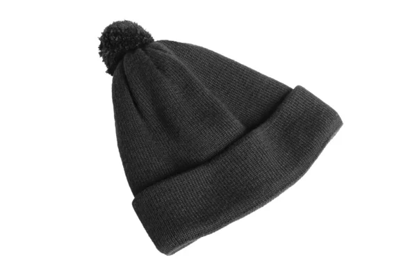 在白色背景上的黑色羊毛针织的帽 — 图库照片