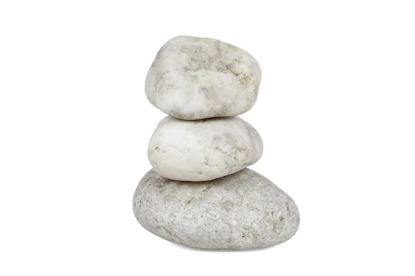 Tres Piedras Apiladas Una Sobre Otra Sobre Fondo Blanco —  Fotos de Stock