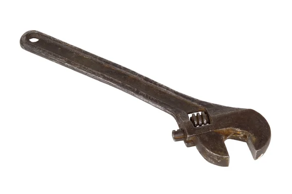 Beyaz Zemin Üzerine Eski Metal Ayarlanabilir Anahtarı — Stok fotoğraf