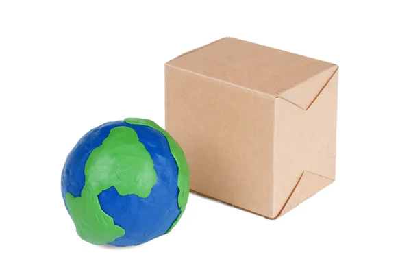 Box und Knetgummi-Globus — Stockfoto