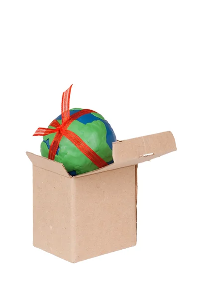 Box und Knetgummi-Globus — Stockfoto
