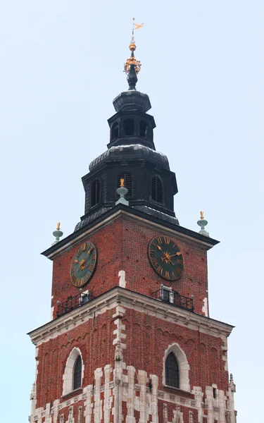 Town hall with clock in summer Krakow, Poland — Stock Photo, Image