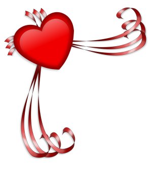 Image and illustration composition of red heart decoration and ribbons for Valentine's day greeting card or background with copy space clipart