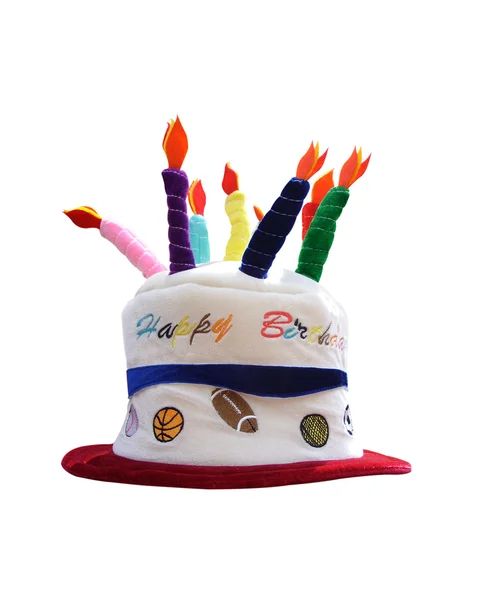 搞笑生日快乐帽子上面孤立在白色背景上的蜡烛 — 图库照片