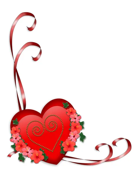 Corazón rojo San Valentín y cintas — Foto de Stock