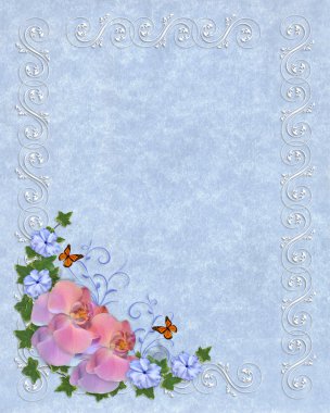 Orchids on blue parchment template clipart