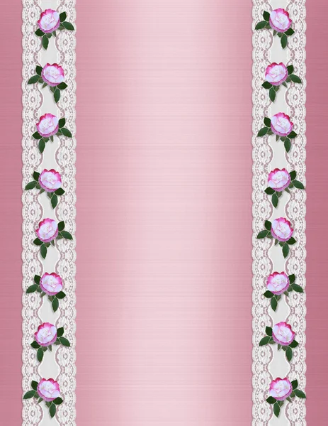 Rózsaszín szatén csipke és rózsák sablon — Stock Fotó