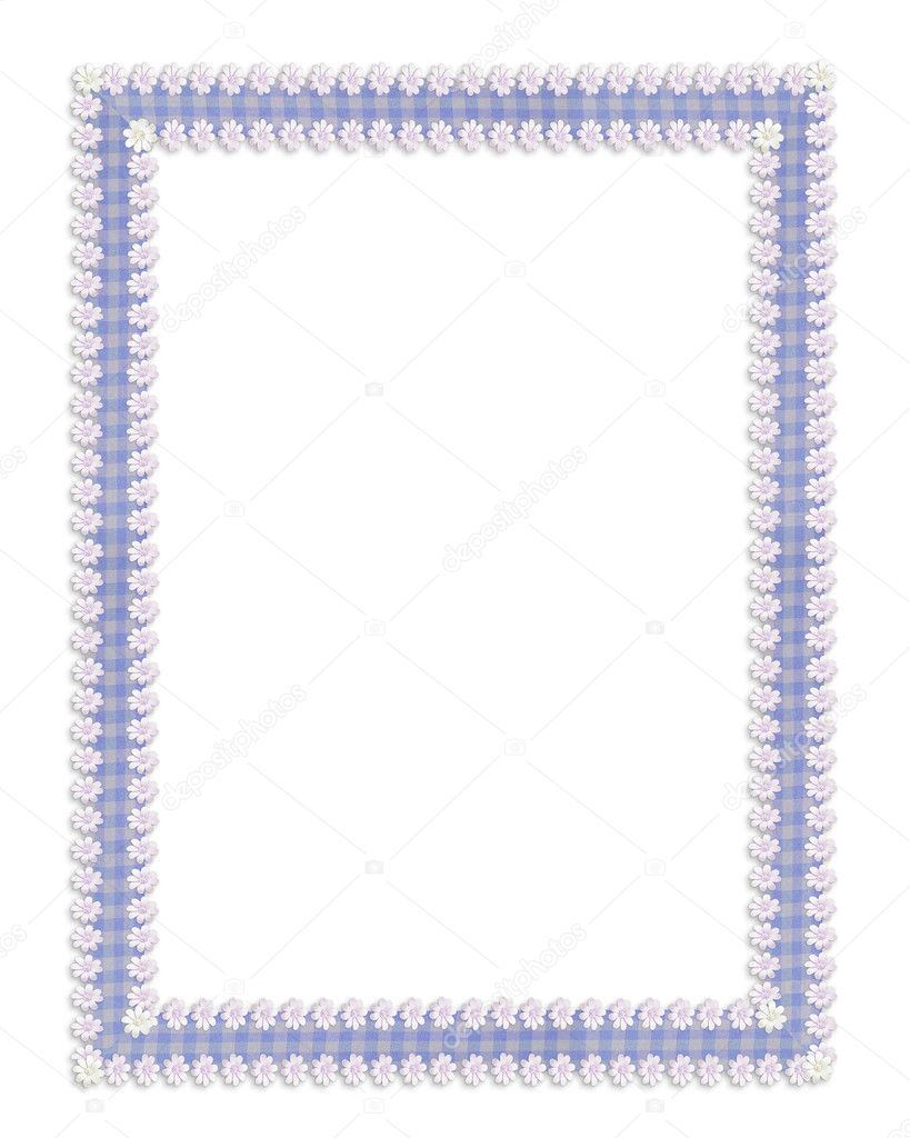 Blue gingham border Blue gingham ribbons daisy border — Stock Photo