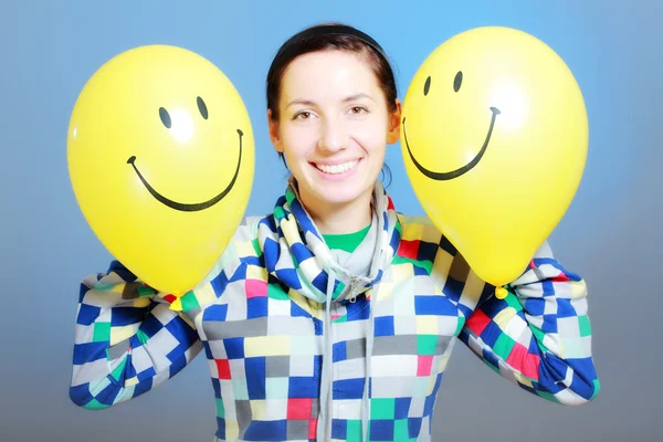 Girl with two balloons — Stock Photo, Image