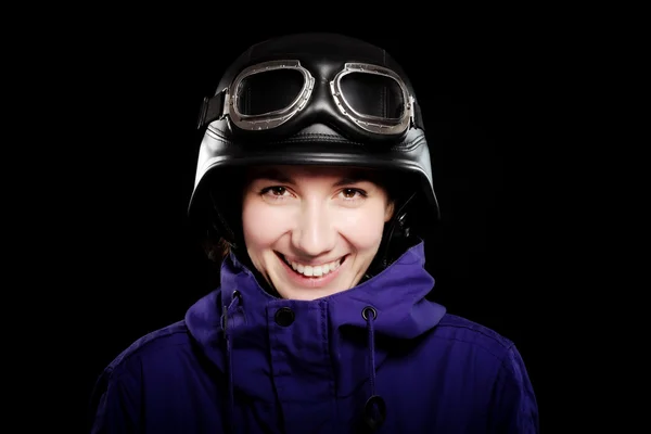 Girl Army Style Helmet Goggles Black — Stock Photo, Image