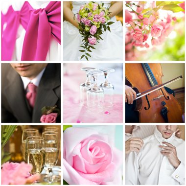 Collage of nine wedding photos clipart