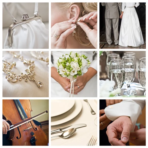 Collage av nio bröllopsbilder — Stockfoto