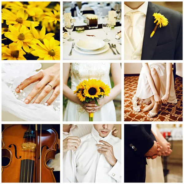 Colagem de nove fotos de casamento — Fotografia de Stock
