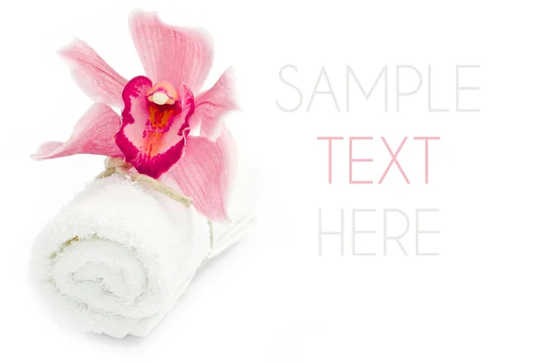 Spa Afbeeldingen Met Handdoeken Orchid Geïsoleerd Wit — Stockfoto
