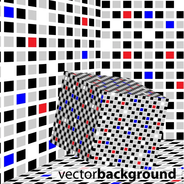 Mosaïque chambre avec cube — Image vectorielle